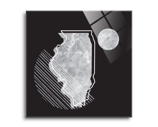 Black And White Geometric On Black Illinois | Hi-Def Glass Art | Eaches | Min 2