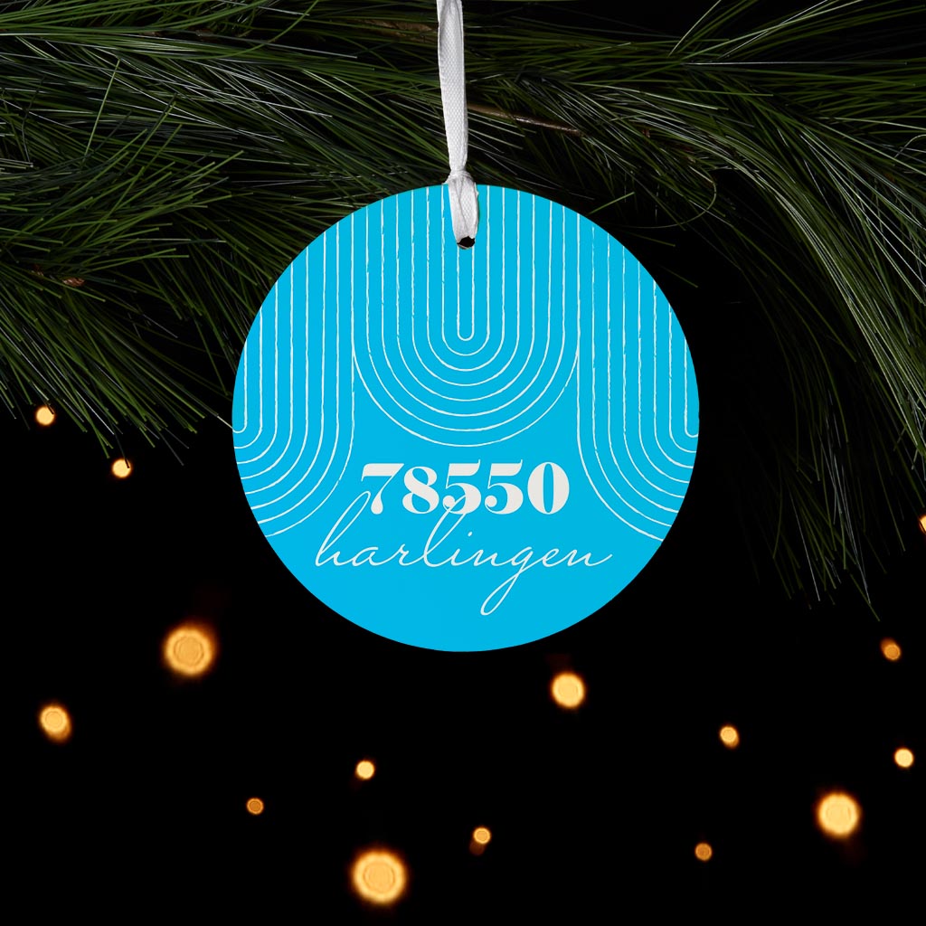 Bright Modern City Zip On Teal Texas Harlingen | Wood Ornament | Eaches | Min 6