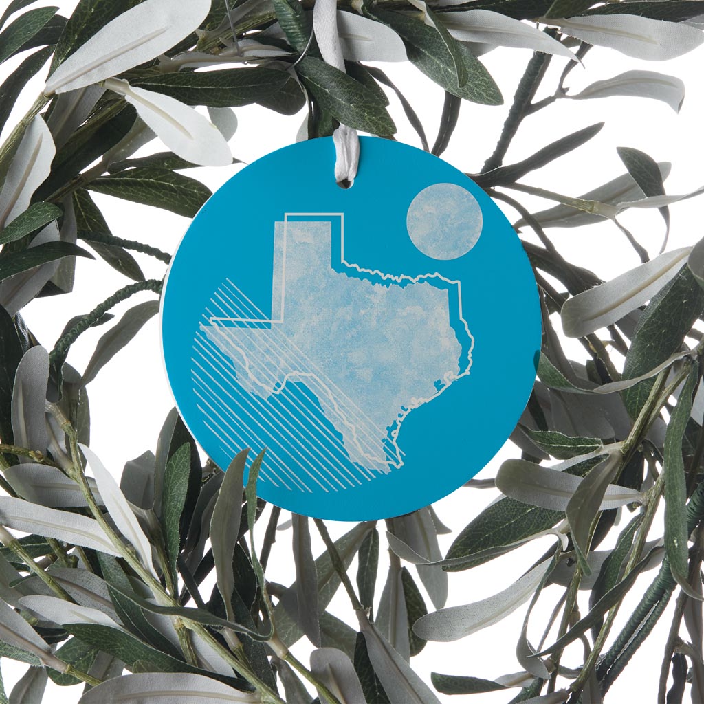 Bright Modern Geometric On Blue Texas| Wood Ornament | Eaches | Min 6