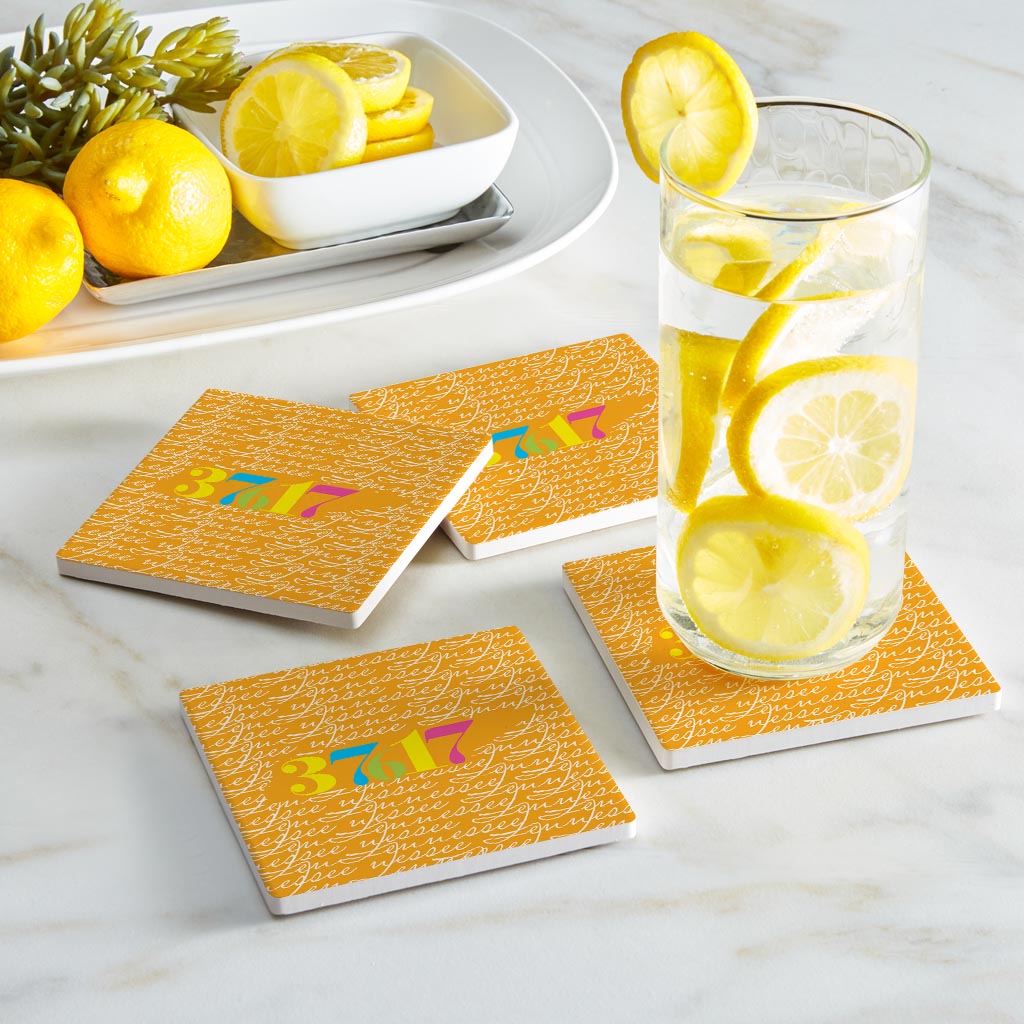 Bright Modern State Script Orange Tennessee Blountville | Absorbent Coasters | Set of 4 | Min 2