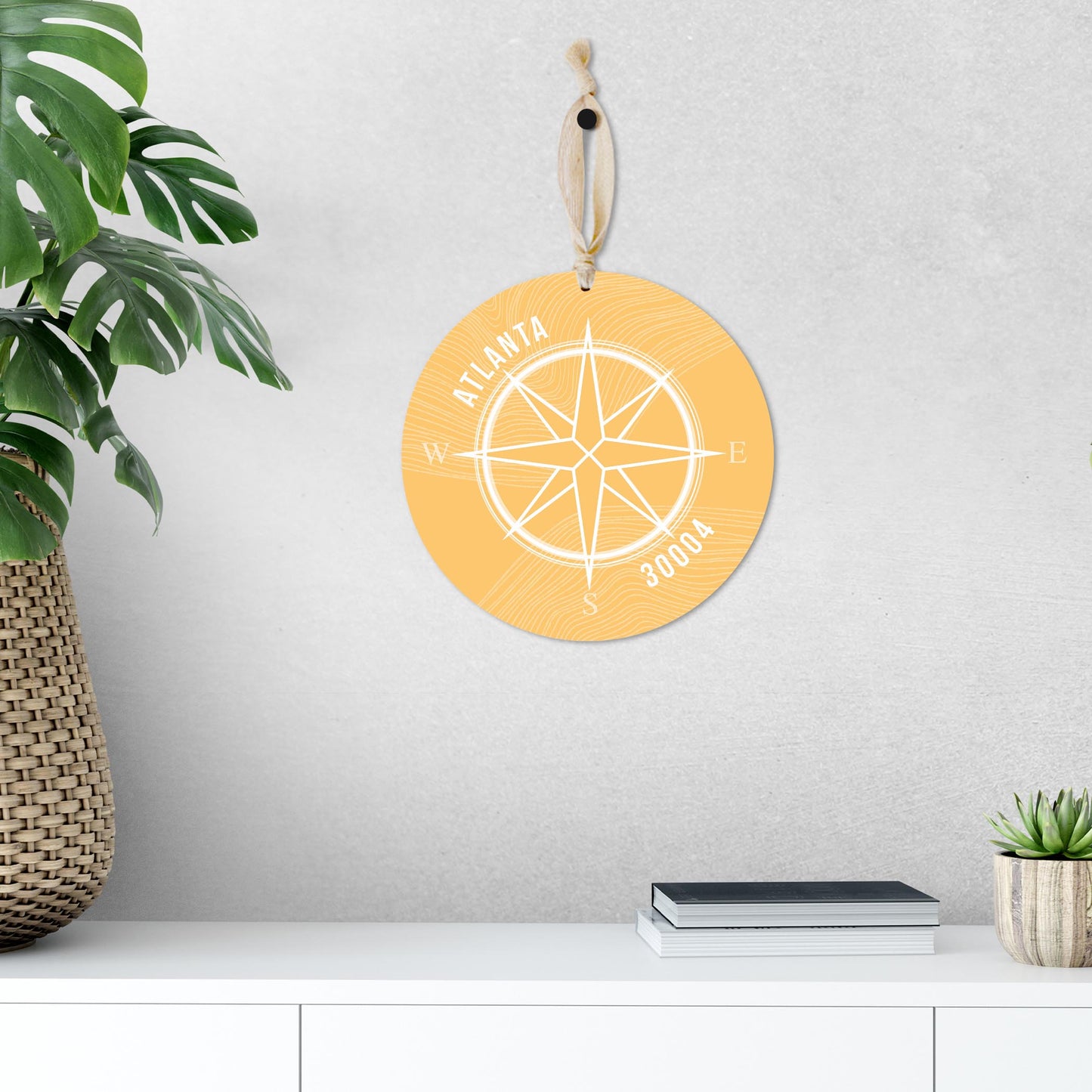 Boho Color Compass Zip On Yellow Georgia Atlanta | Wood Ornament | Eaches | Min 1