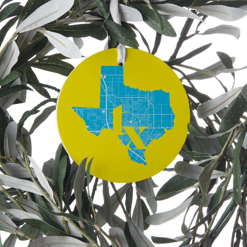 Bright Modern Abbreviated State Yellow Texas Harlingen | Wood Ornament | Eaches | Min 6