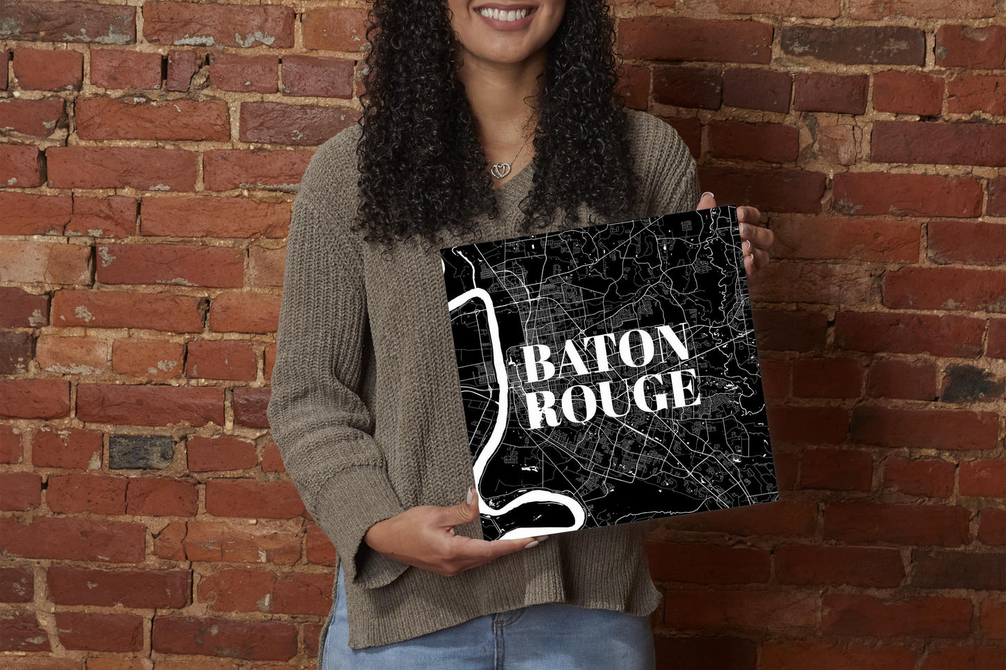 Minimalistic Baton Rouge Black Map | Wood Sign | Eaches | Min 2