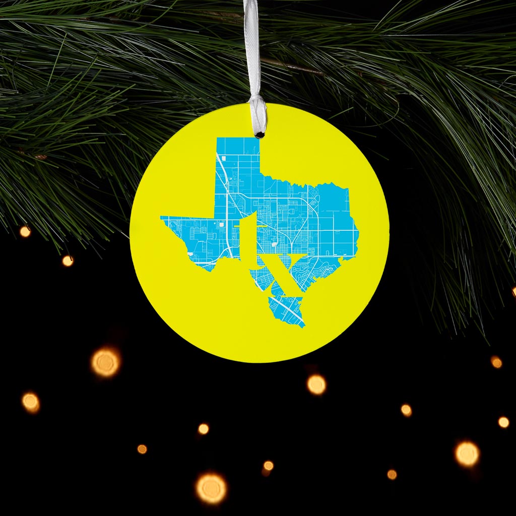 Bright Modern Abbreviated State Yellow Texas Harlingen | Wood Ornament | Eaches | Min 6