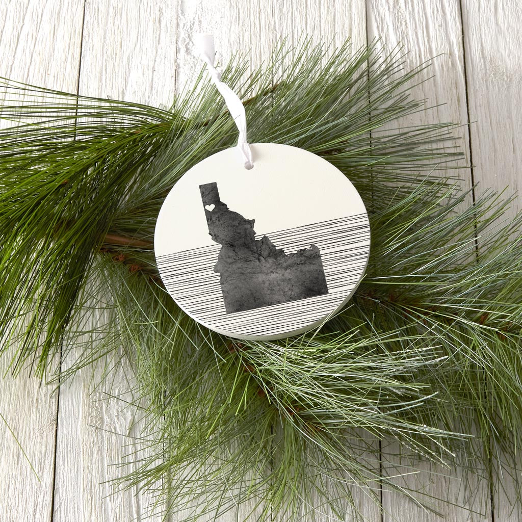 Minimalist B&W Idaho Coeur Dalene Heart Straight Lines| Wood Ornament | Eaches | Min 6