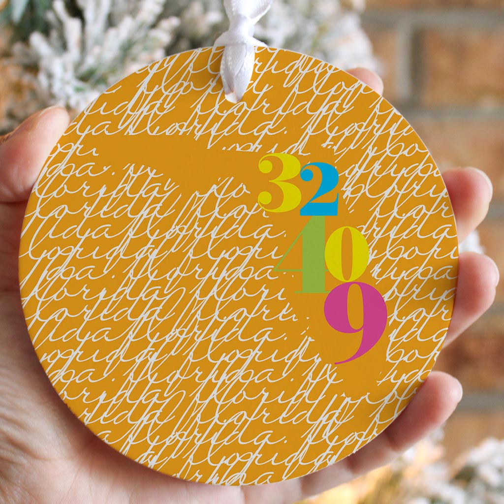 Bright Modern State Script Orange Florida Panama | Wood Ornament | Eaches | Min 6