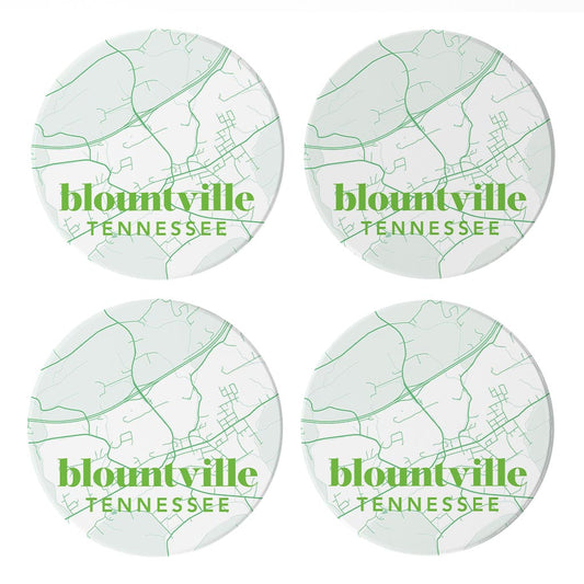 Bright Modern Green Map Tennessee Blountville | Absorbent Coasters | Set of 4 | Min 2