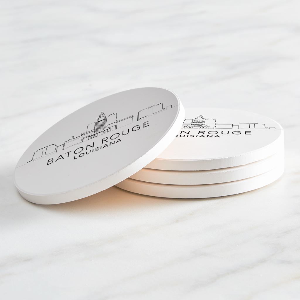 Minimalistic Baton Rouge Skyline | Absorbent Coasters | Set of 4 | Min 2