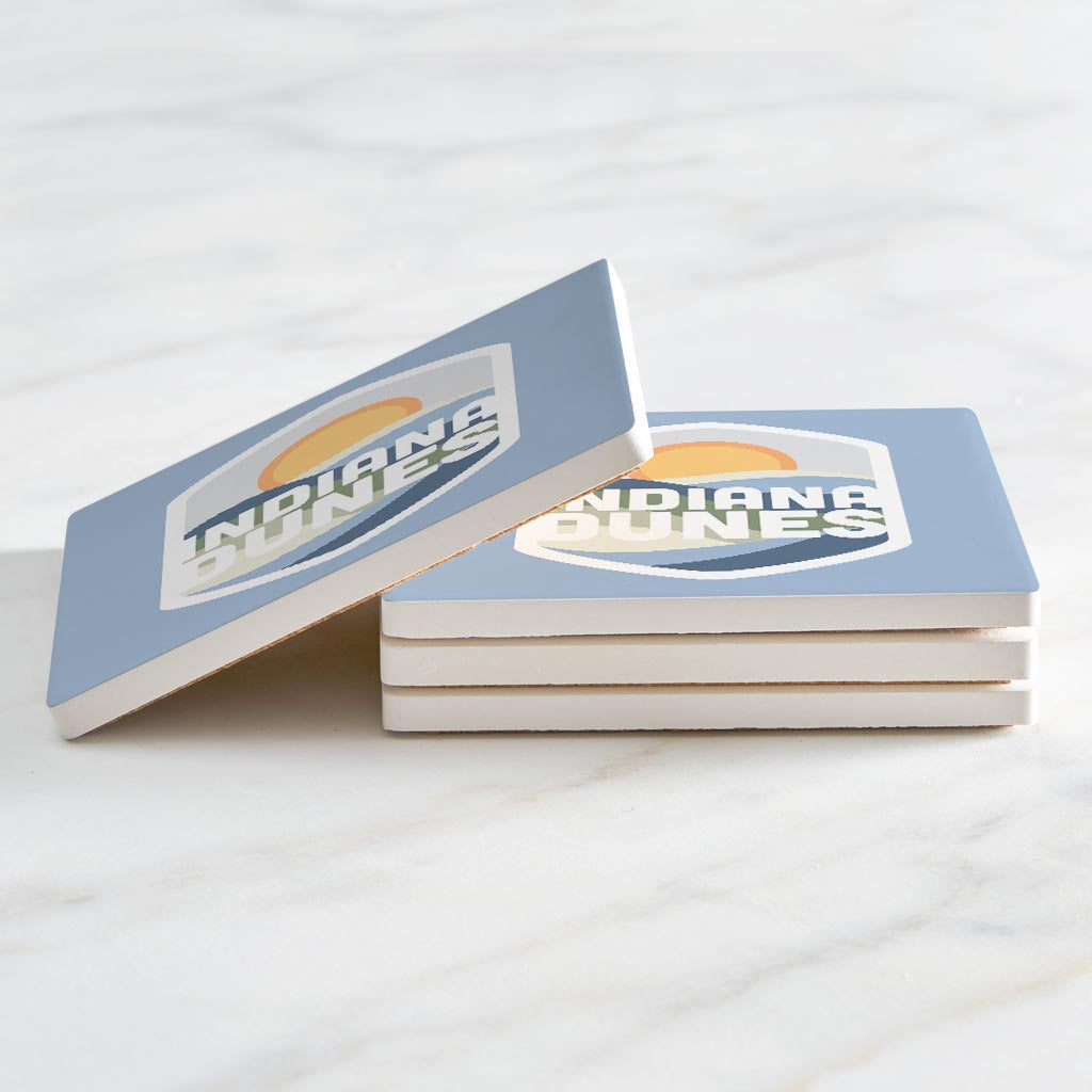 Indiana Dunes Light Blue Badge| Absorbent Coasters | Set of 4 | Min 2