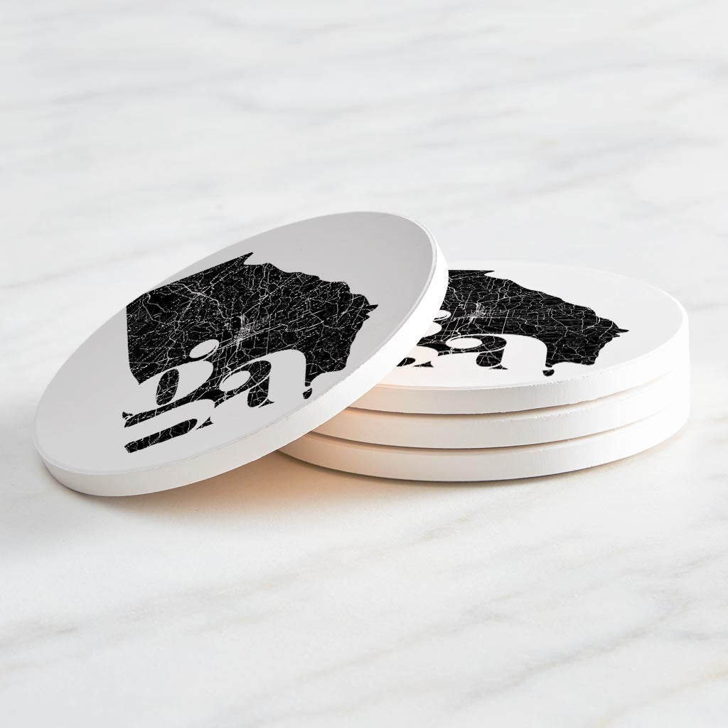 Black And White Abbreviated State Map White Georgia | Absorbent Coasters | Set of 4 | Min 2