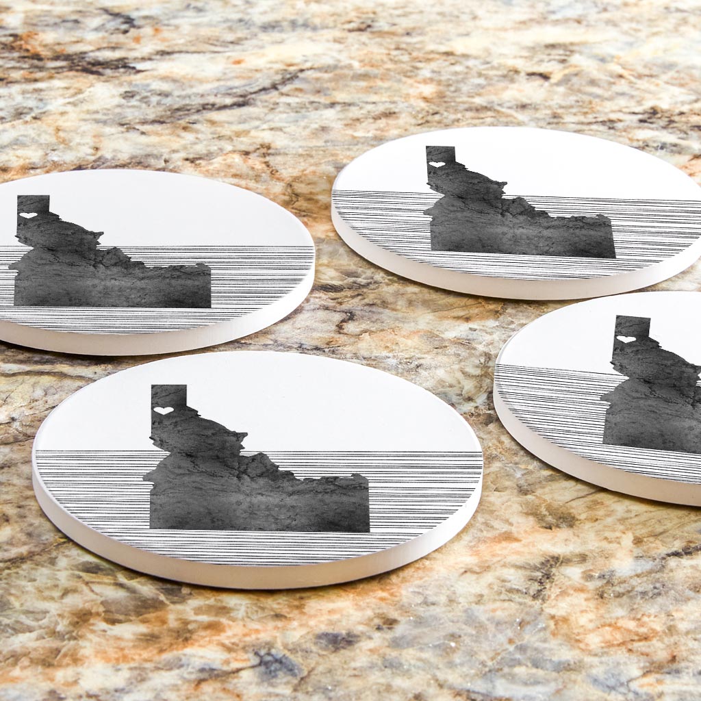 Minimalist B&W Idaho Coeur Dalene Heart Straight Lines | Absorbent Coasters | Set of 4 | Min 2