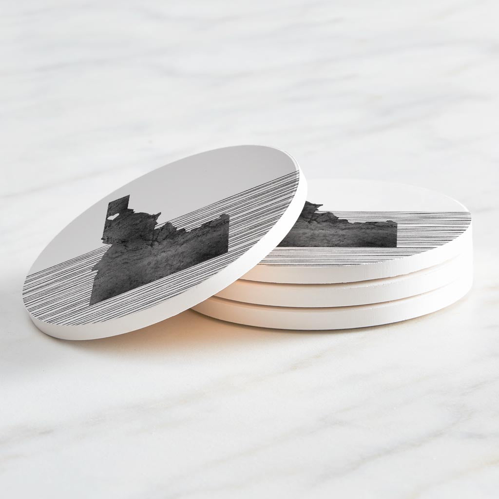 Minimalist B&W Idaho Coeur Dalene Heart Straight Lines | Absorbent Coasters | Set of 4 | Min 2