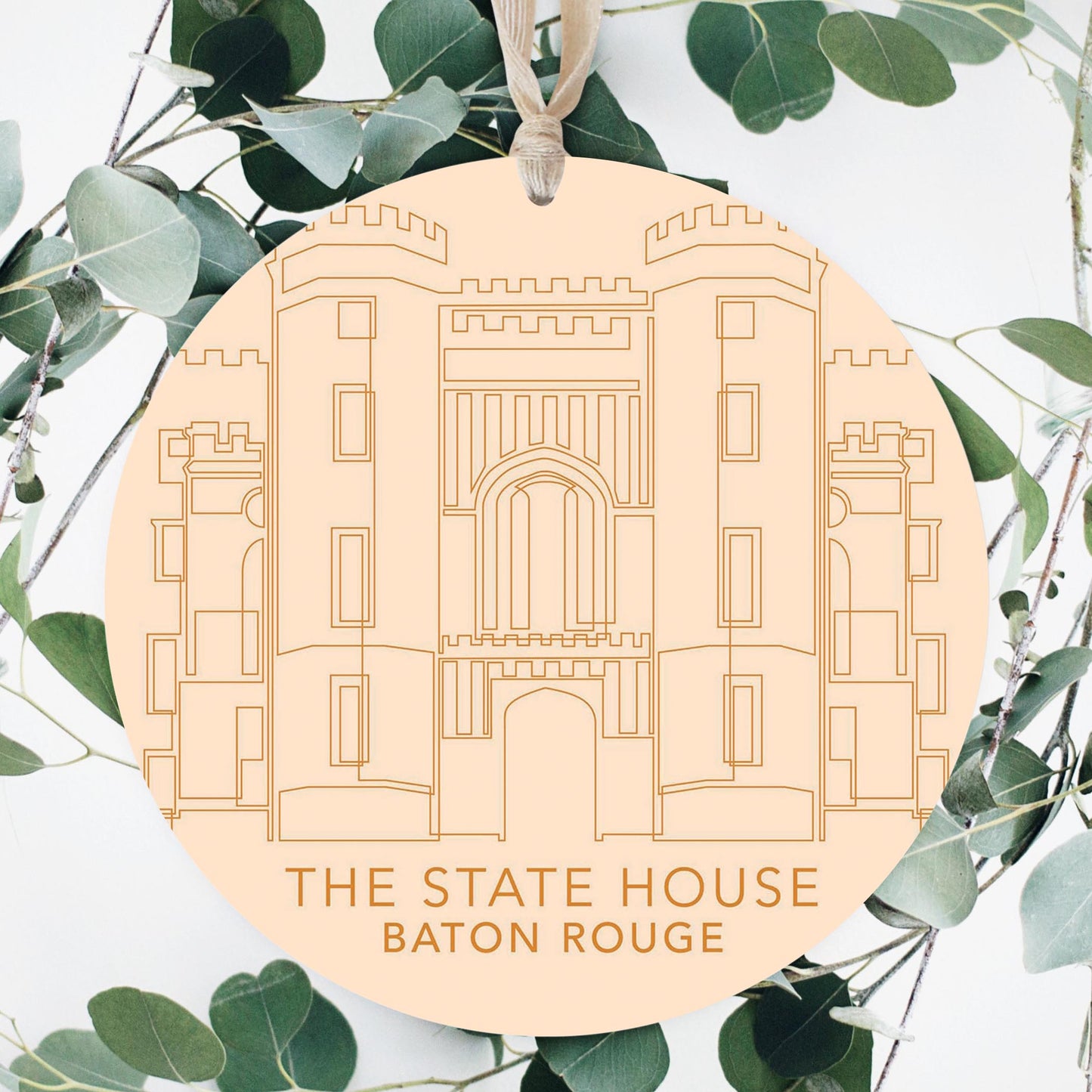 Minimalistic Baton Rouge State House Colorful | Wood Ornament | Eaches | Min 1