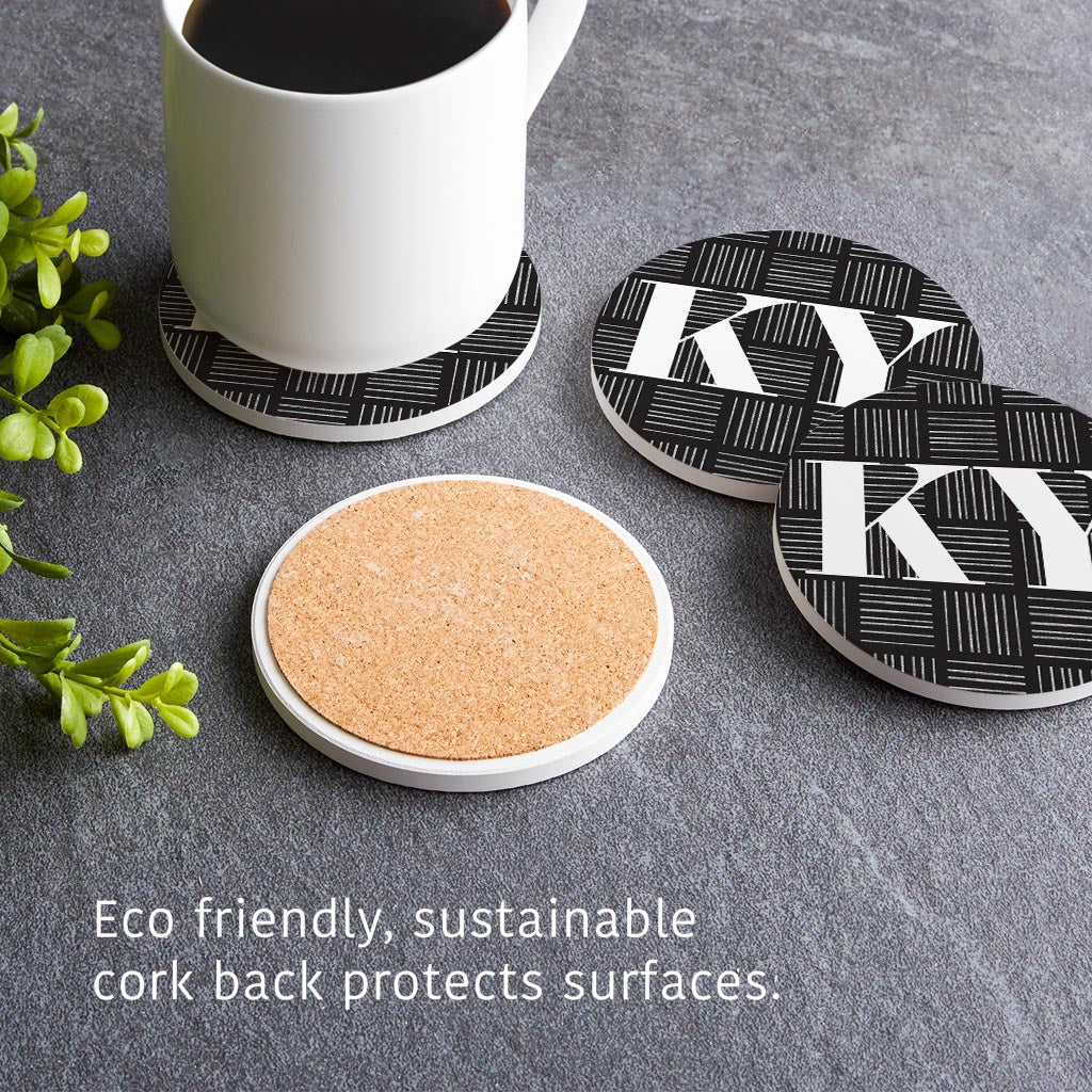 Black And White Abbreviated On Black Kentucky| Absorbent Coasters | Set of 4 | Min 2