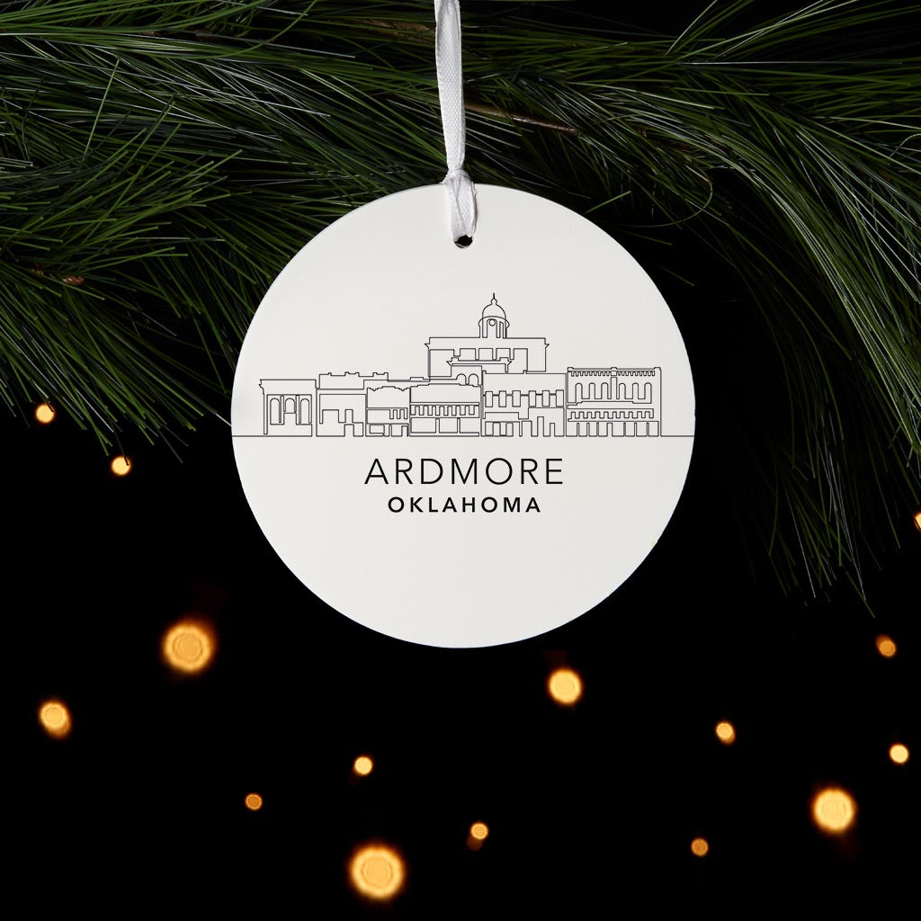 Minimalistic B&W Ardmore Ok Skyline| Wood Ornament | Eaches | Min 6