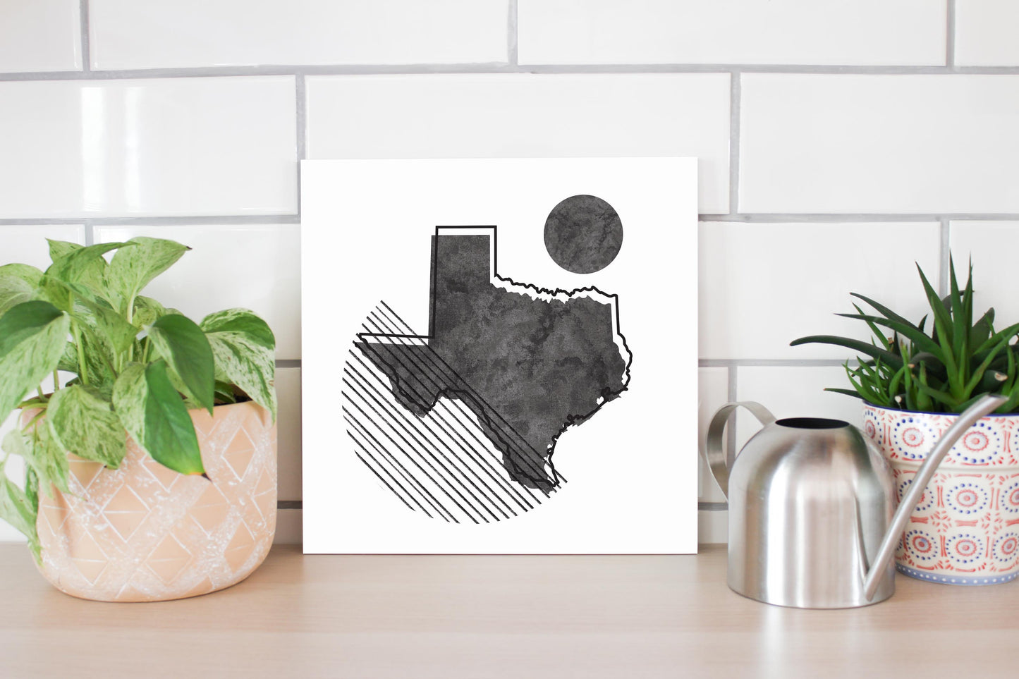 Black And White Geometric On White Texas | Wood Sign | Eaches | Min 2