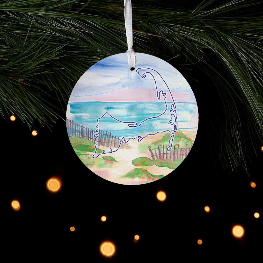 Watercolor Beach Scene | Wood Ornament | Eaches | Min 6