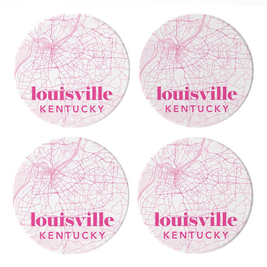 Bright Modern Pink Map Kentucky Louisville| Absorbent Coasters | Set of 4 | Min 2