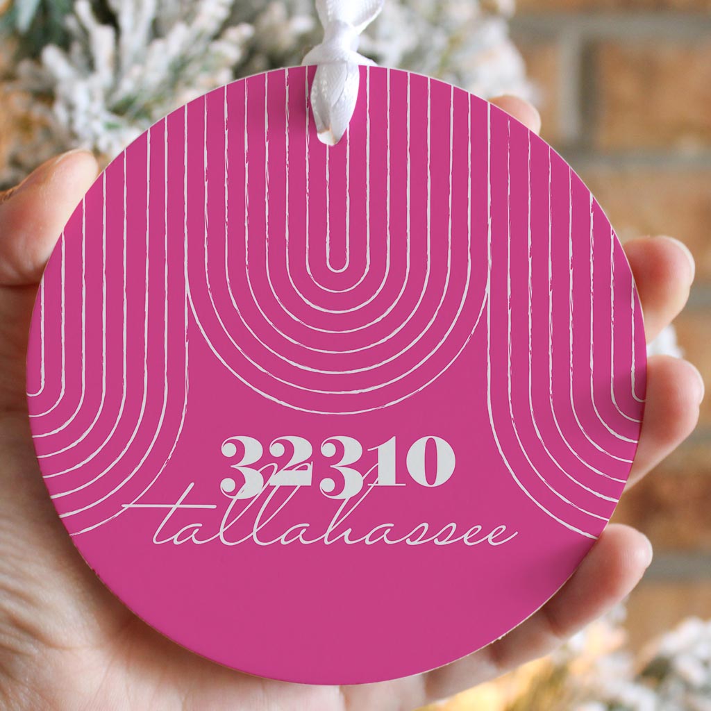 Bright Modern City Zip On Pink Florida Tallahassee | Wood Ornament | Eaches | Min 6