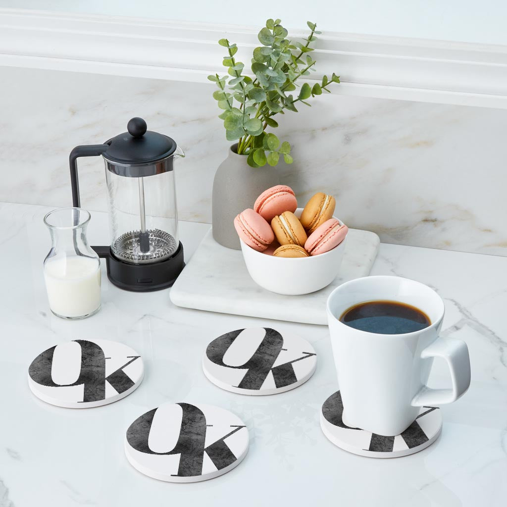 Minimalistic B&W Ardmore Ok White Initials | Absorbent Coasters | Set of 4 | Min 2