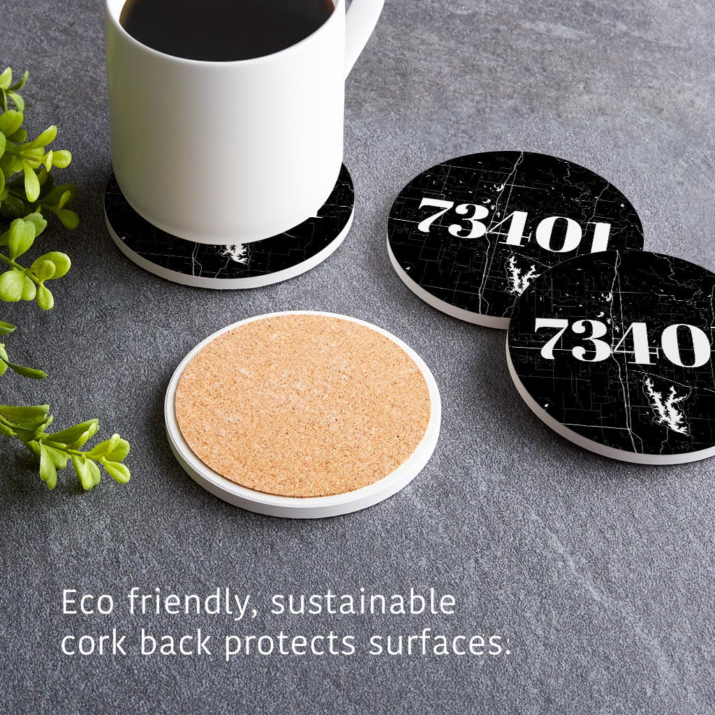 Minimalistic B&W Ardmore Ok 73401 Map | Absorbent Coasters | Set of 4 | Min 2