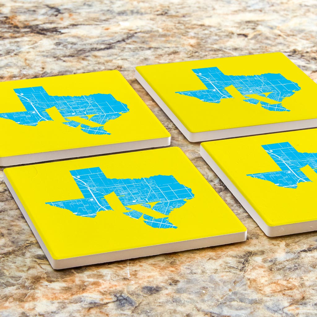 Bright Modern Abbreviated State Yellow Texas Harlingen | Absorbent Coasters | Set of 4 | Min 2