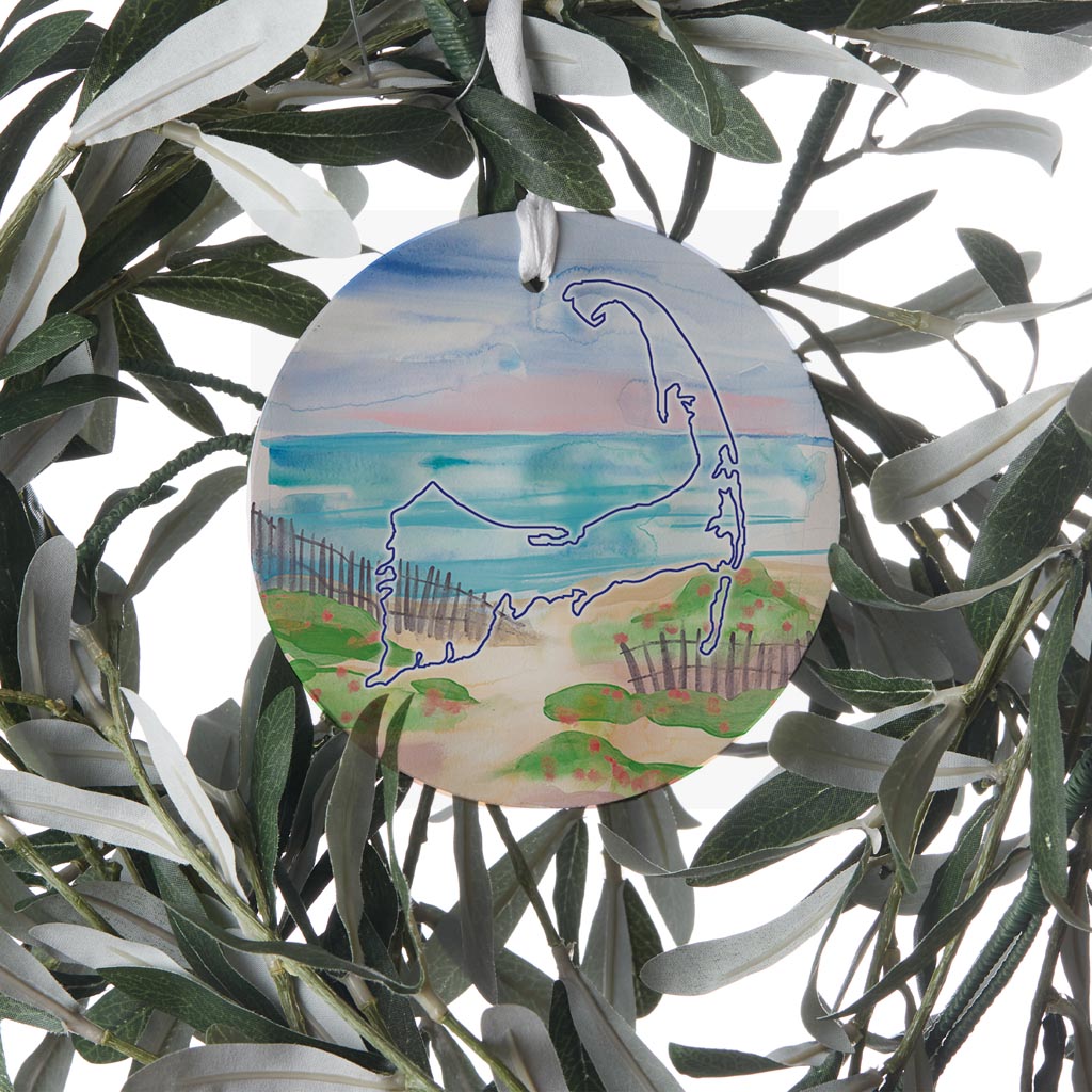 Watercolor Beach Scene | Wood Ornament | Eaches | Min 6