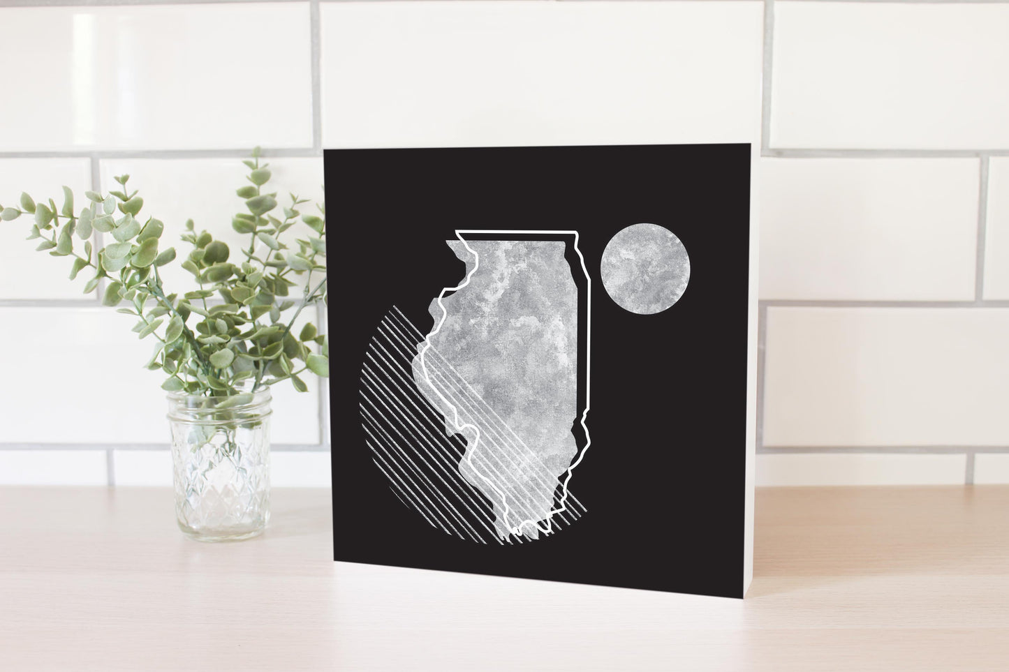 Black And White Geometric On Black Illinois | Wood Block | Eaches | Min 2