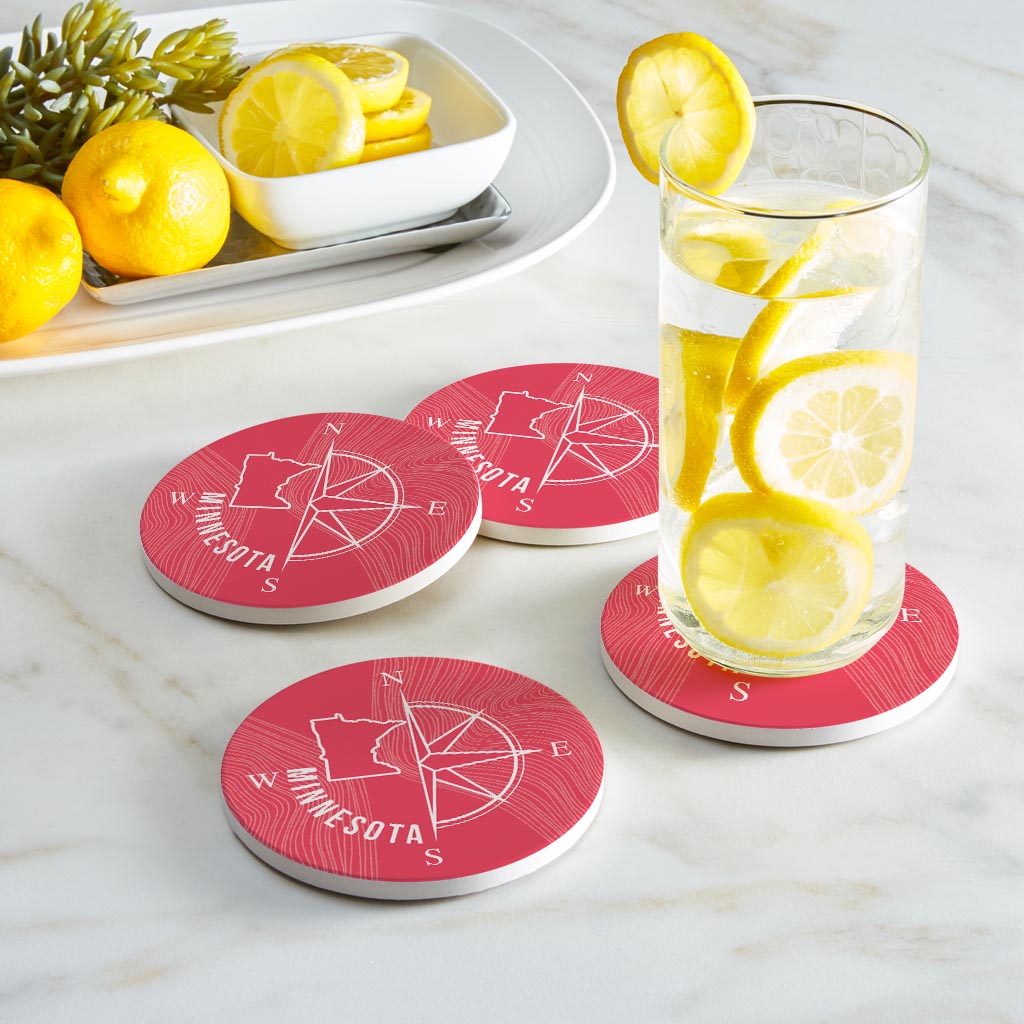 Boho Color Compass State On Pink Minnesota | Absorbent Coasters | Set of 4 | Min 2