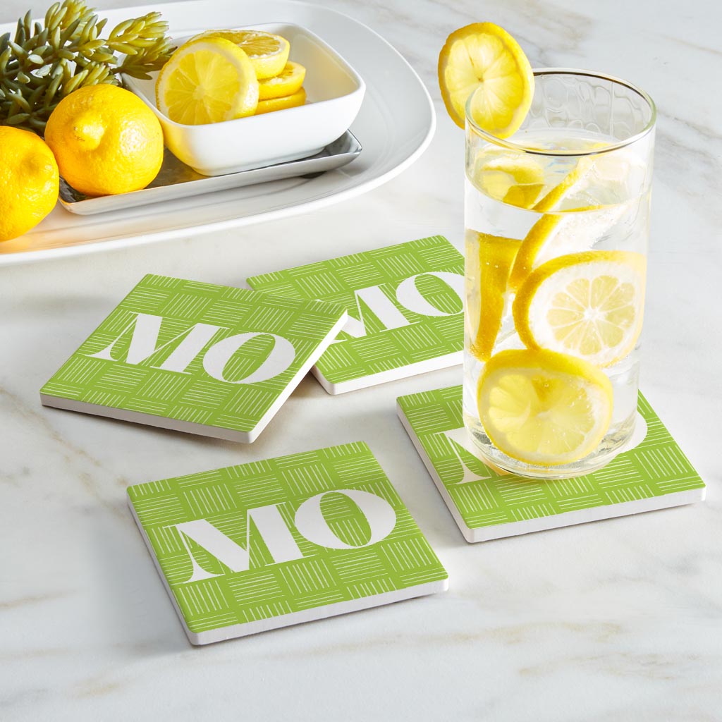 Bright Modern Abbreviated On Green Missouri | Absorbent Coasters | Set of 4 | Min 2