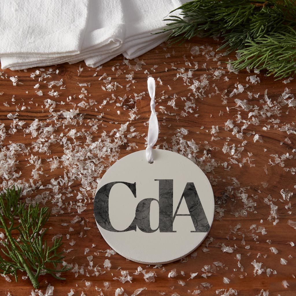 Minimalist B&W Idaho Cda White Initials | Wood Ornament | Eaches | Min 6