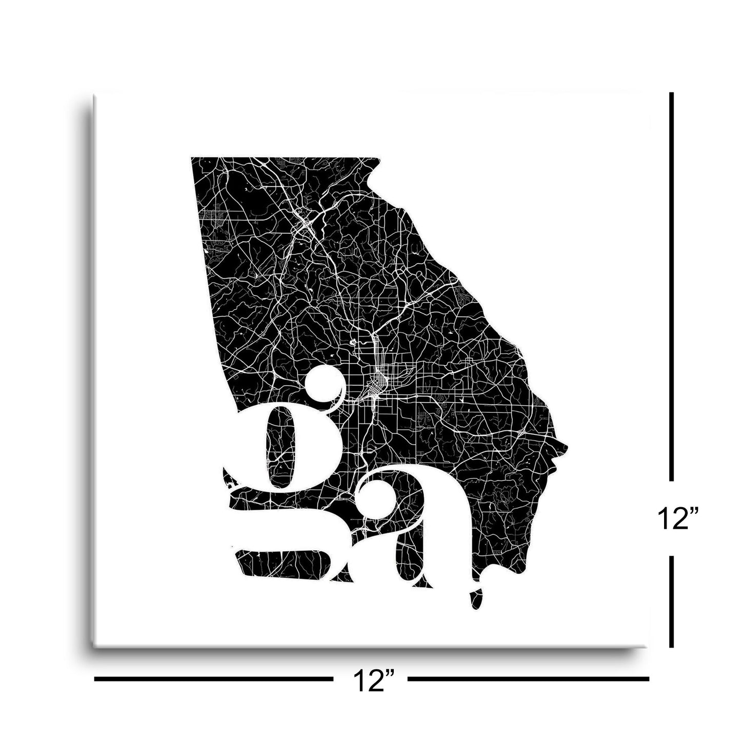 Black And White Abbreviated State Map White Georgia | Hi-Def Glass Art | Eaches | Min 1