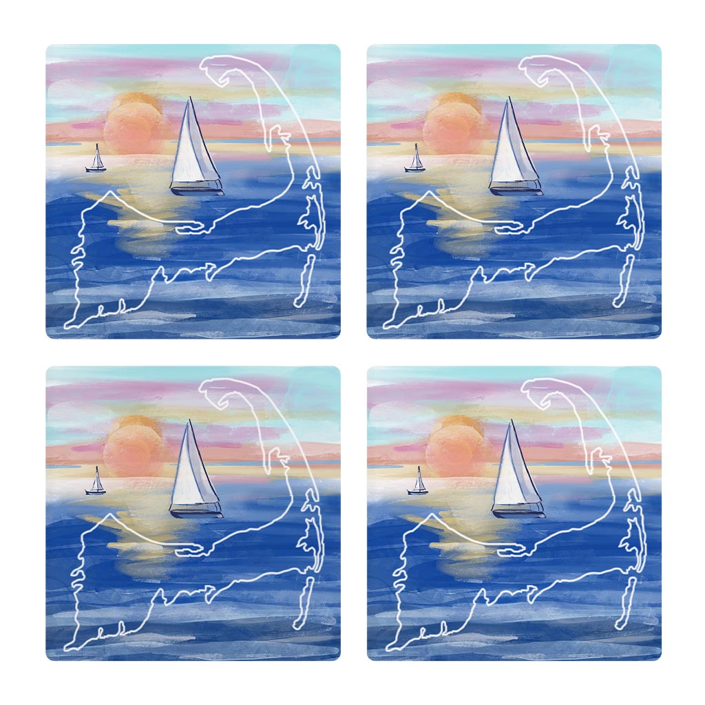 Watercolor Sunset With Sailboats | Absorbent Coasters | Set of 4 | Min 2