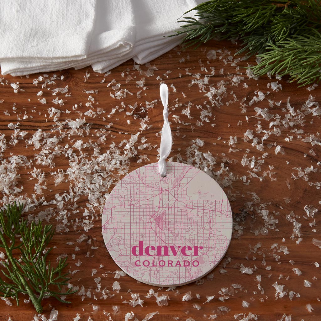 Bright Modern Pink Map Colorado Denver | Wood Ornament | Eaches | Min 6