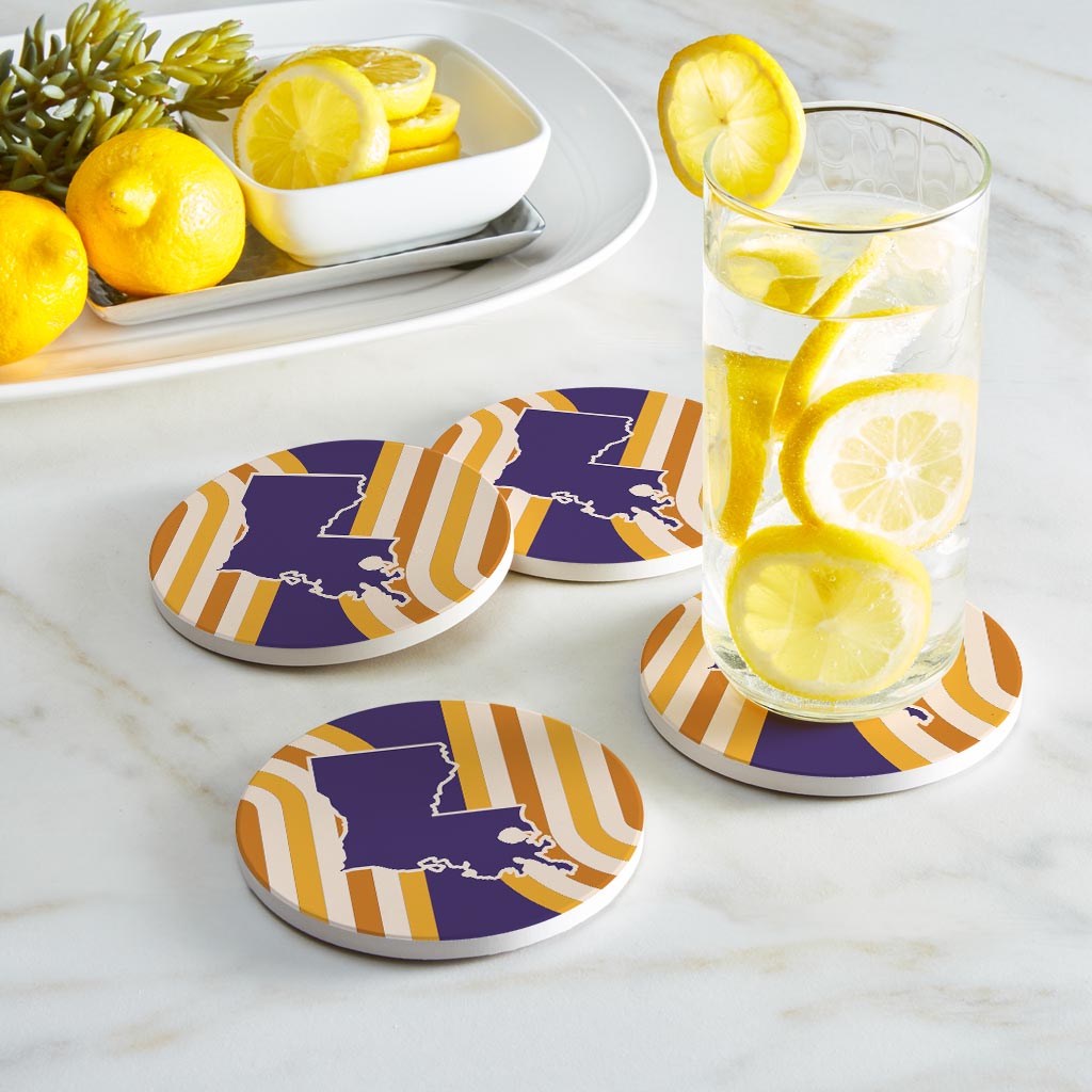 Purple Gold Louisiana Retro State Shape | Absorbent Coasters | Set of 4 | Min 2