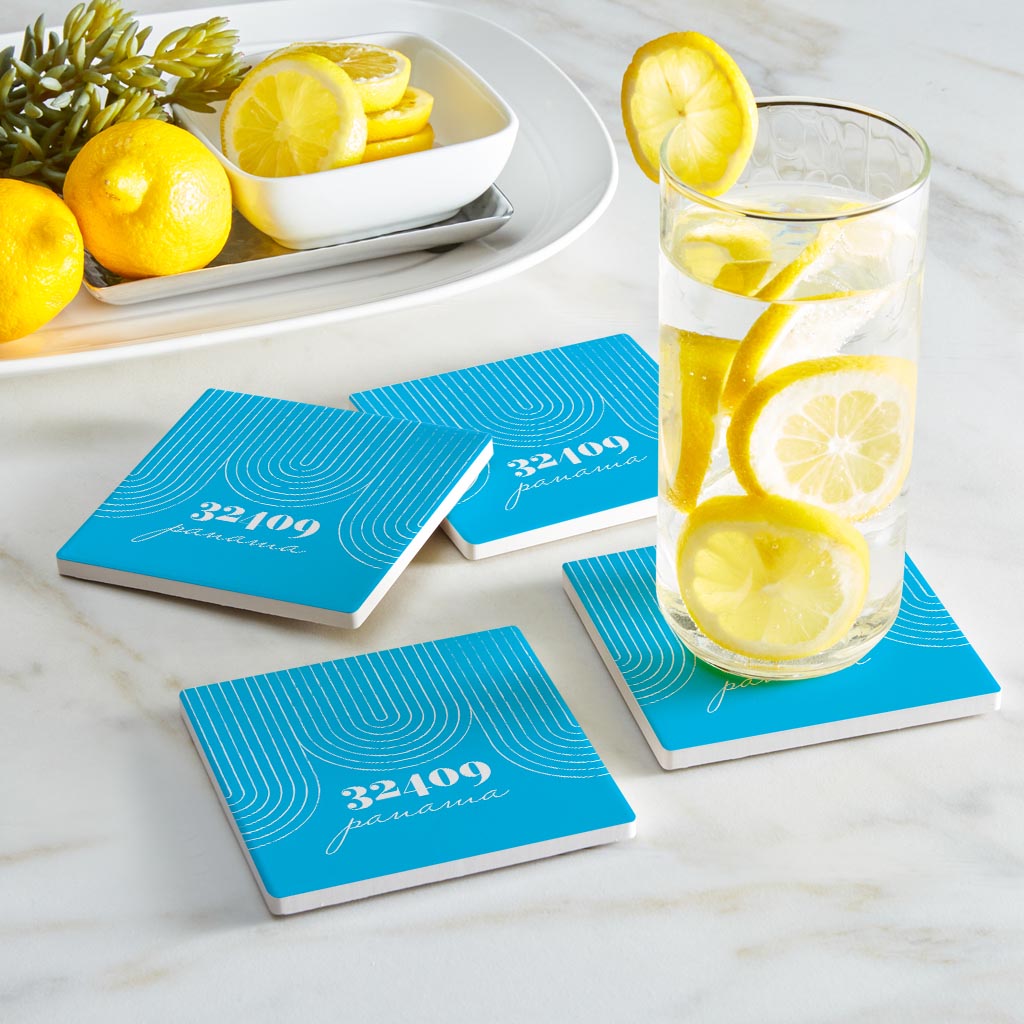 Bright Modern City Zip On Teal Florida Panama | Absorbent Coasters | Set of 4 | Min 2