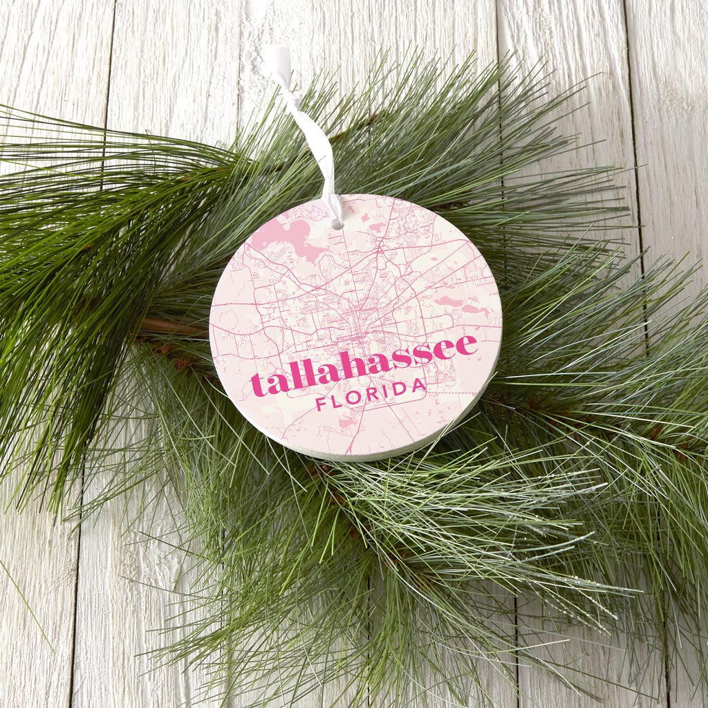 Bright Modern Pink Map Florida Tallahassee| Wood Ornament | Eaches | Min 6