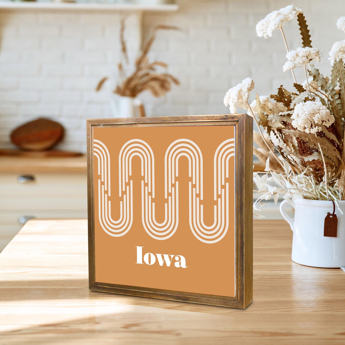 Vintage Groove Yellow Wave Lines Iowa | Wood Sign | Eaches | Min 1