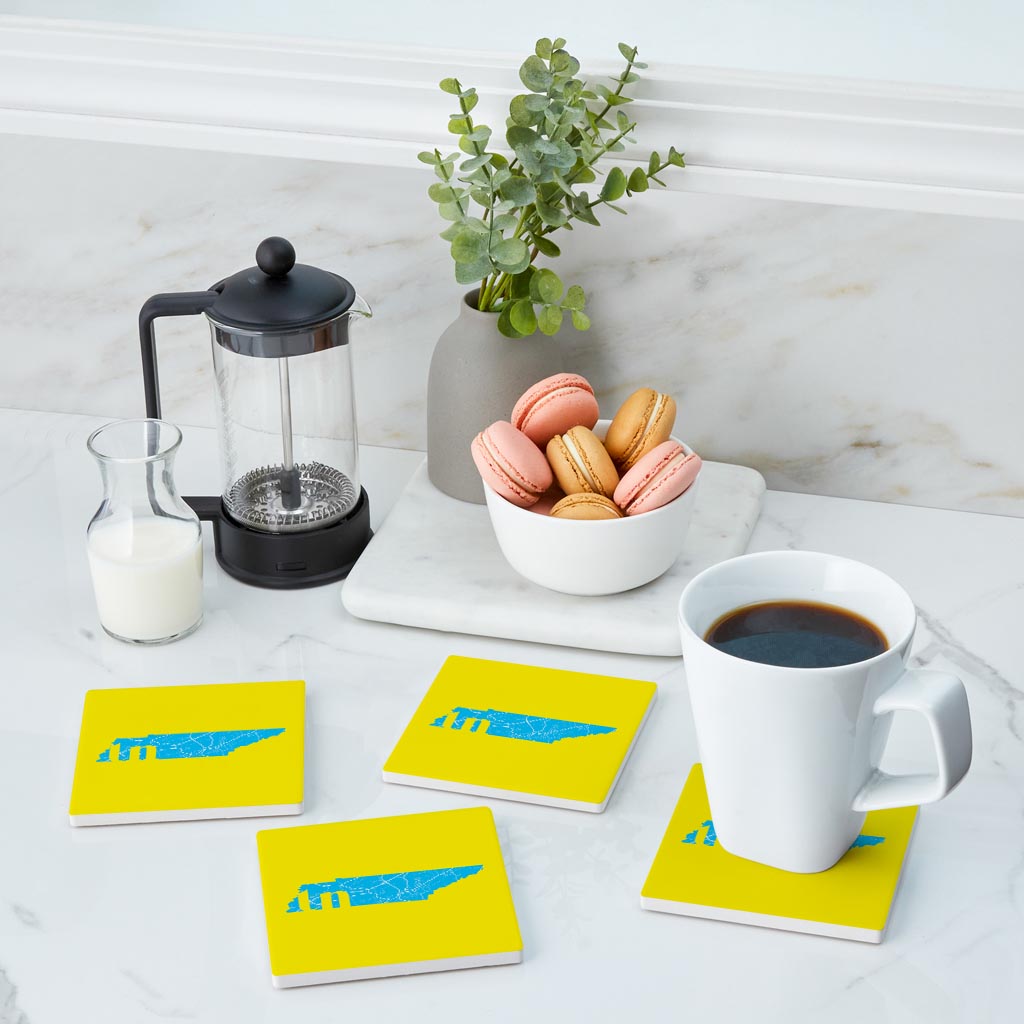 Bright Modern Abbreviated State Yellow Florida Blountville | Absorbent Coasters | Set of 4 | Min 2