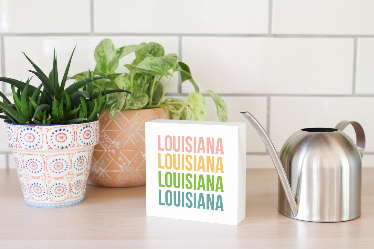 Boho Color Repeated State Name Louisiana | Wood Block | Eaches | Min 4