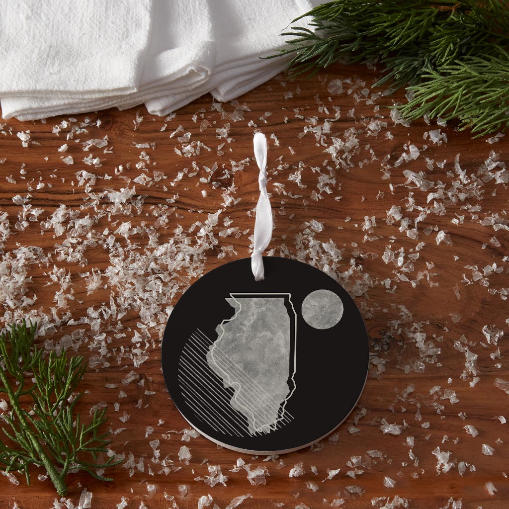 Black And White Geometric On Black Illinois | Wood Ornament | Eaches | Min 6