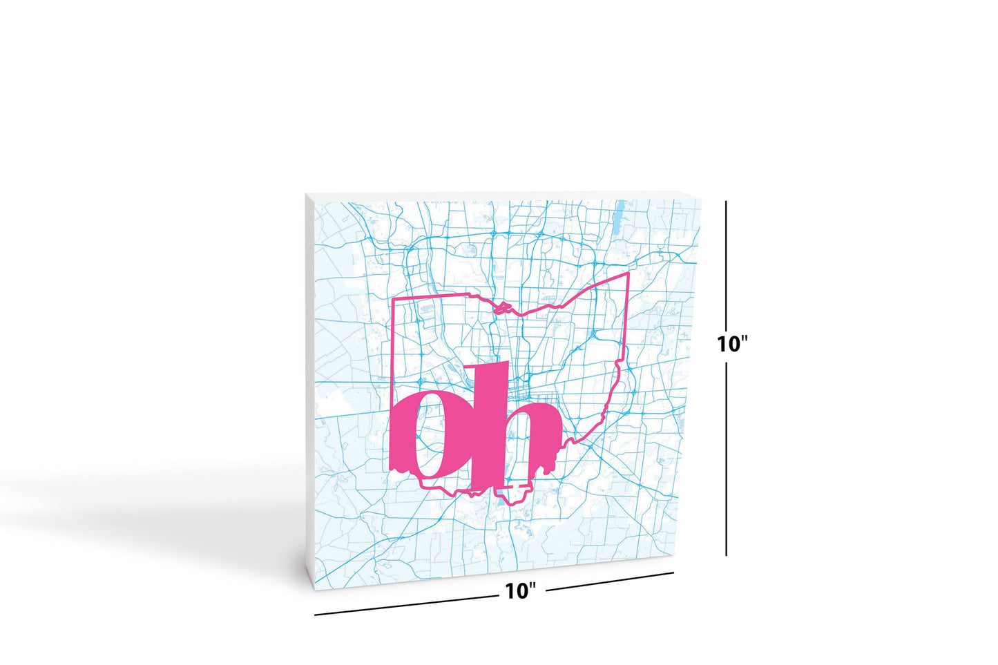 Bright Modern Abbreviated State Map Blue Ohio Columbus | Wood Block | Eaches | Min 2