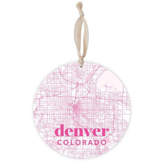 Bright Modern Pink Map Colorado Denver | Wood Ornament | Eaches | Min 1