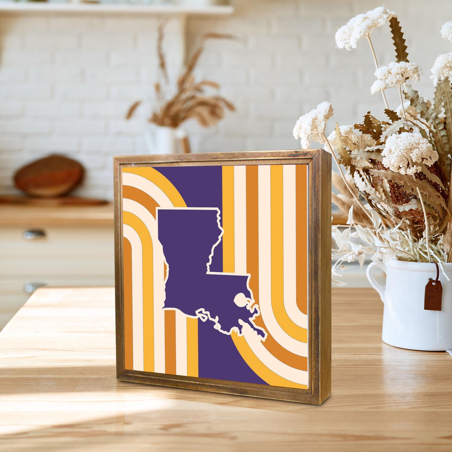 Purple Gold Louisiana Retro State Shape | Wood Sign | Eaches | Min 1