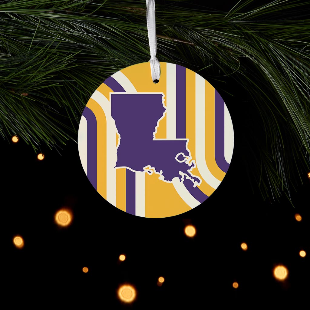 Purple Gold Louisiana Retro State Shape | Wood Ornament | Eaches | Min 6