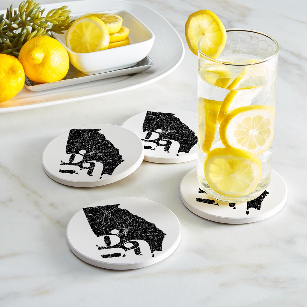 Black And White Abbreviated State Map White Georgia | Absorbent Coasters | Set of 4 | Min 2