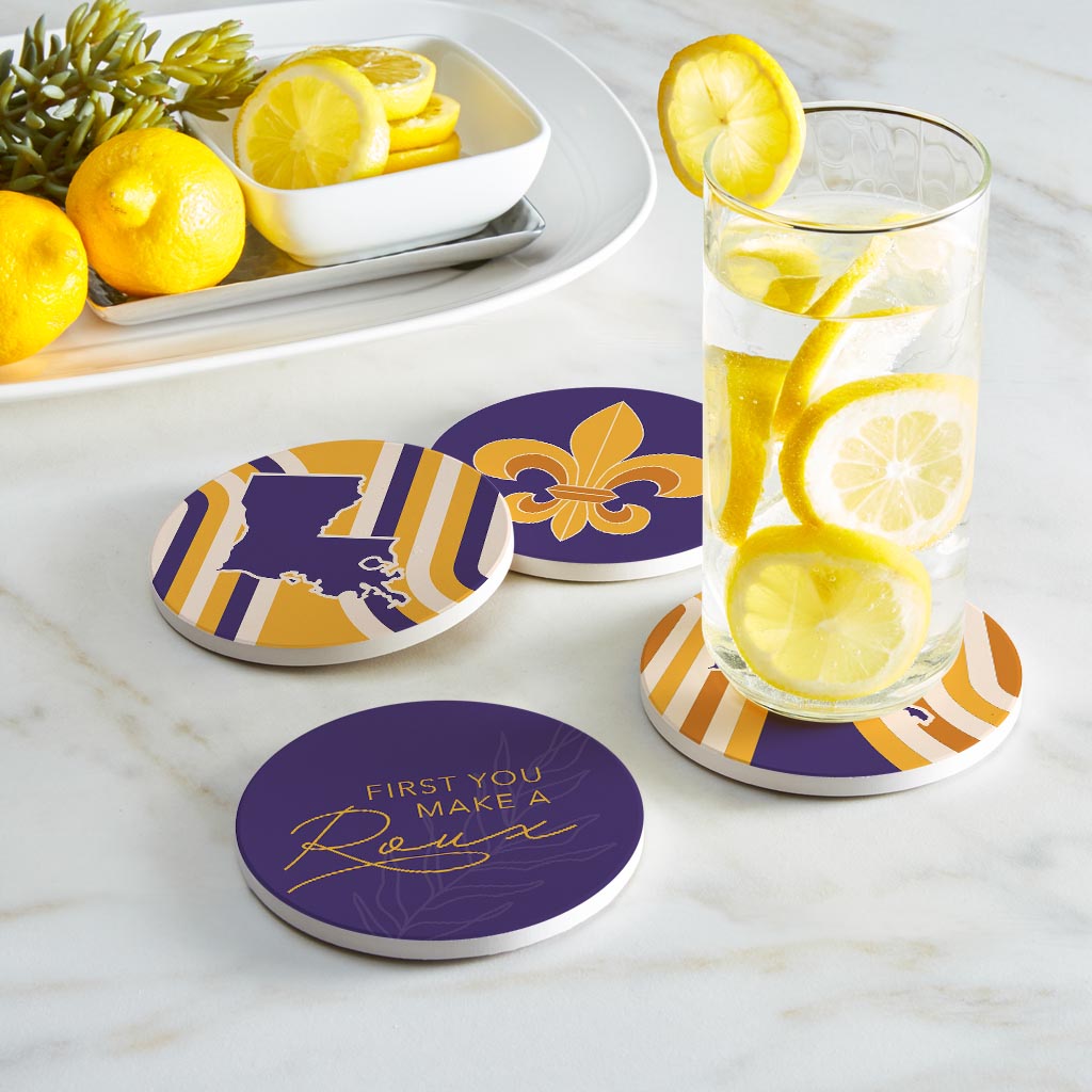 Purple Gold Louisiana Retro | Absorbent Coasters | Set of 4 | Min 2