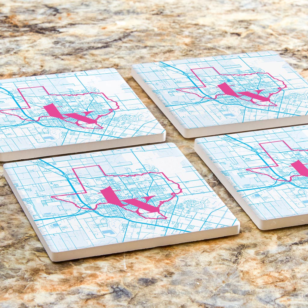 Bright Modern Abbreviated State Map Blue Texas Harlingen | Absorbent Coasters | Set of 4 | Min 2