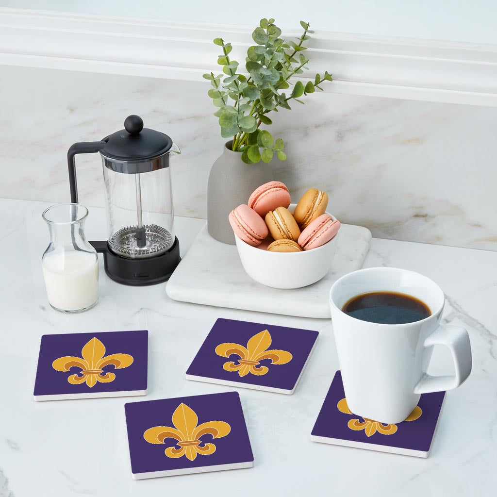 Purple Gold Louisiana Fleur De Lis | Absorbent Coasters | Set of 4 | Min 2