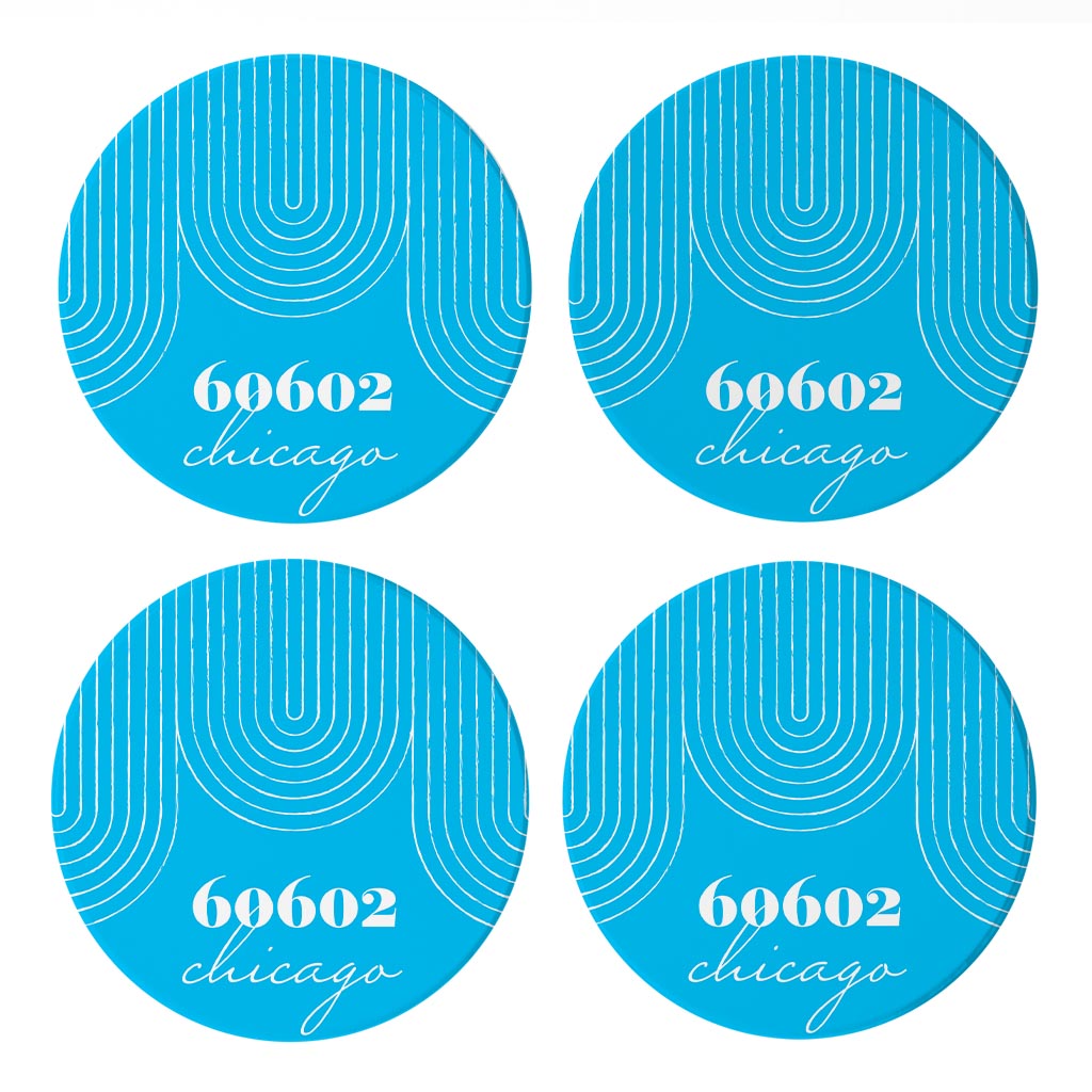 Bright Modern City Zip On Teal Illinois Chicago | Absorbent Coasters | Set of 4 | Min 2